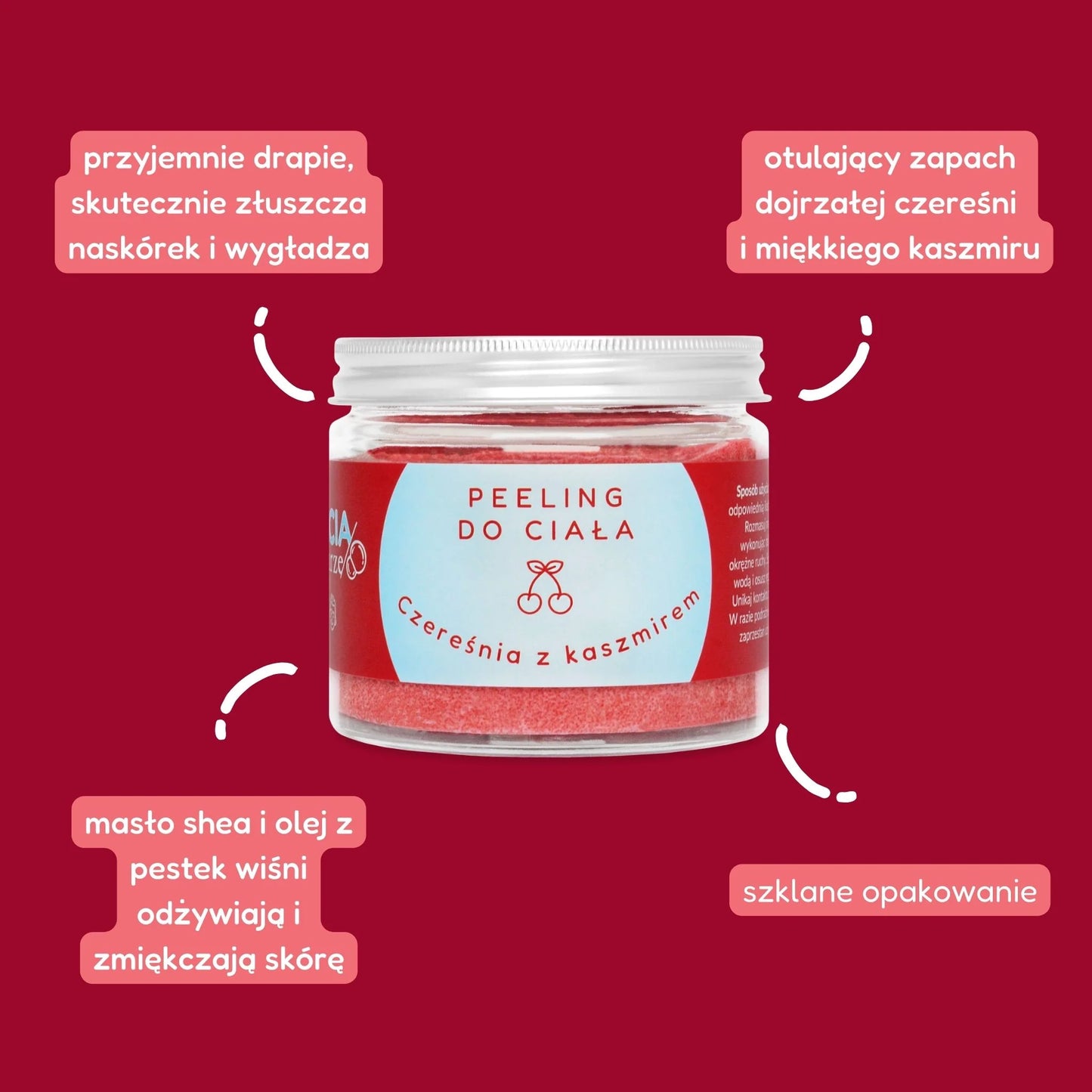 Czereśnia z kaszmirem | peeling cukrowy do ciała | 250g